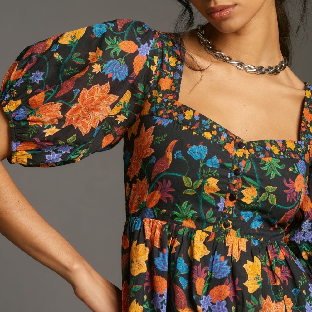 Farm Rio short Sleeve sweetheart floral mini dress size large NWT